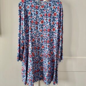 LOFT Floral Blue and Red Dress